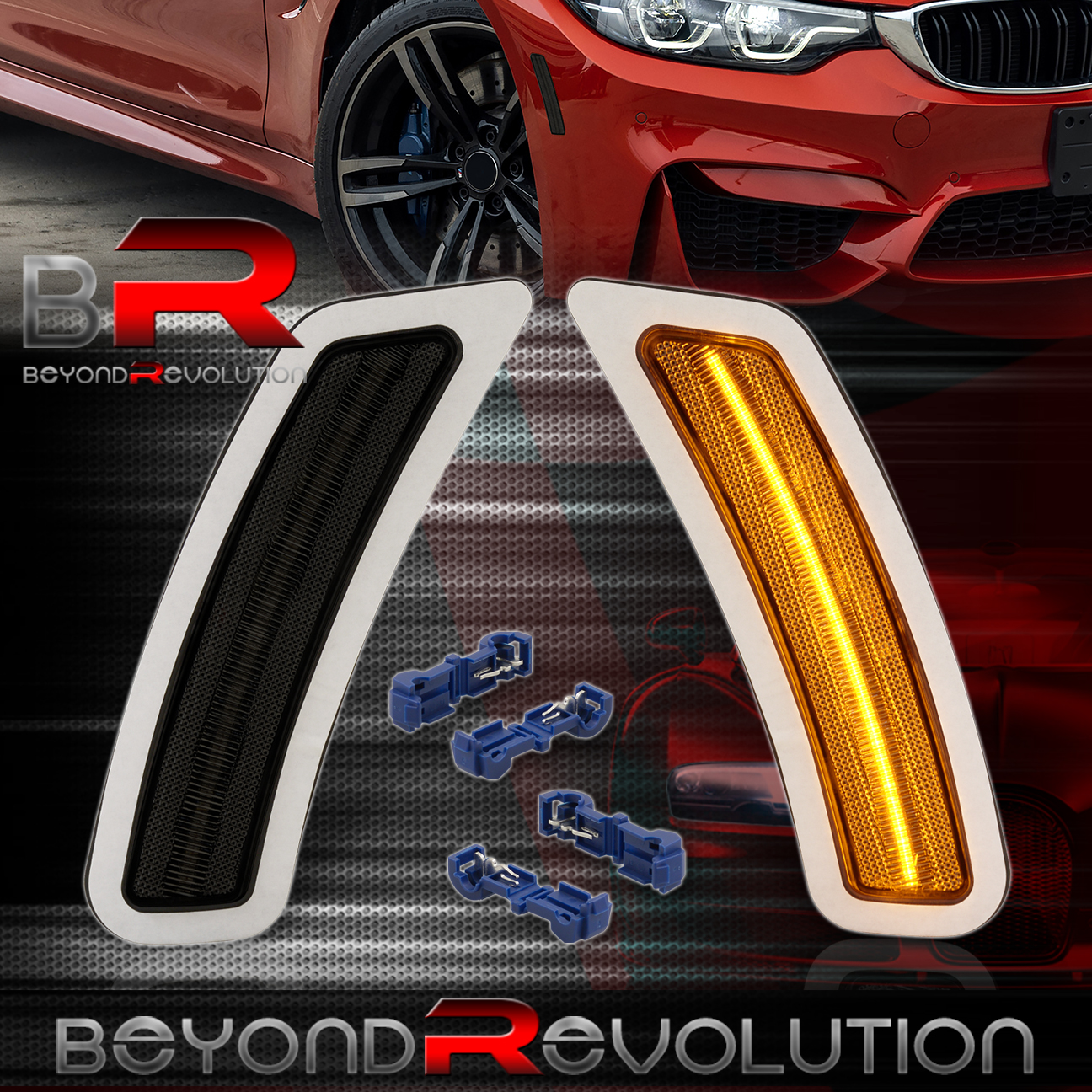  M4 F82 サイド フェンダー マーカー　ロゴ For 2015-2020 F80 M3 / F82 M4 Smoked LED Side Markers Light